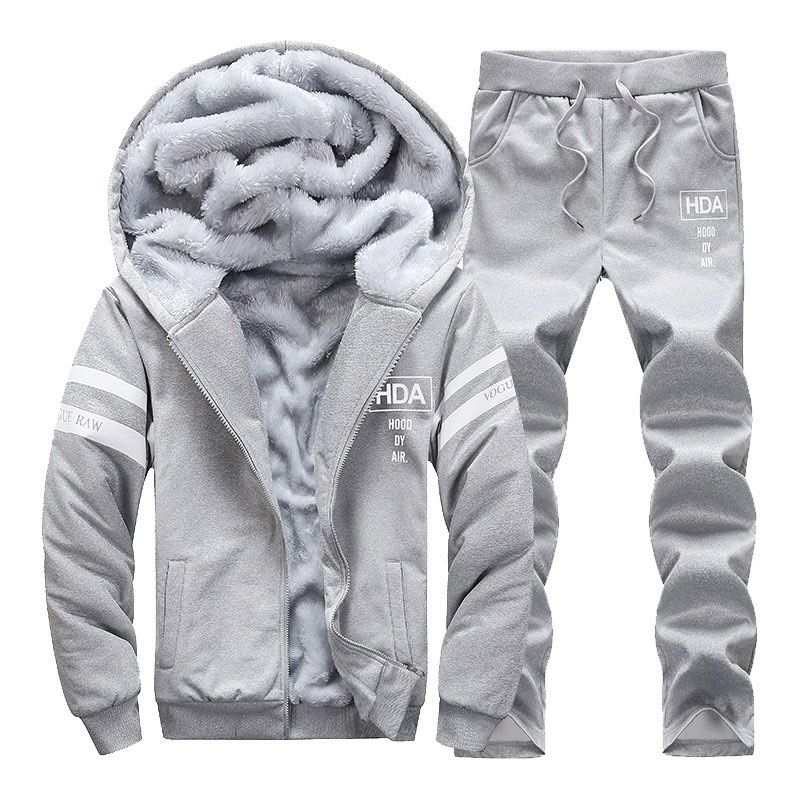 Hoodie Men/Women  Inside Tracksuit Coat Fleece Sweatshirts+Sweatpants Suit Autumn Winter Warm Thick Mens Hooded Pullover