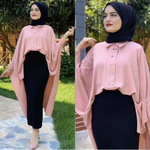 pink abaya and black skirt for women