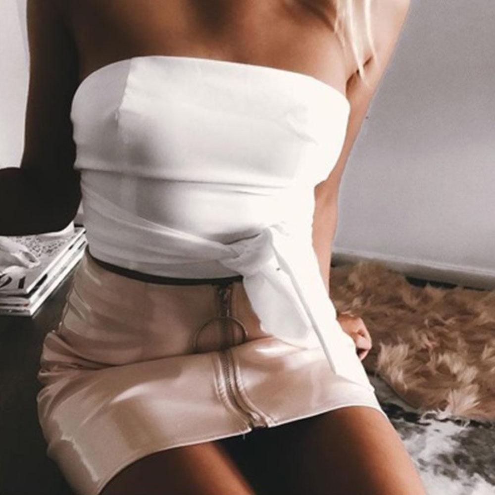 Womens High Waist Skirt PU Leather Slim Mini Skirt