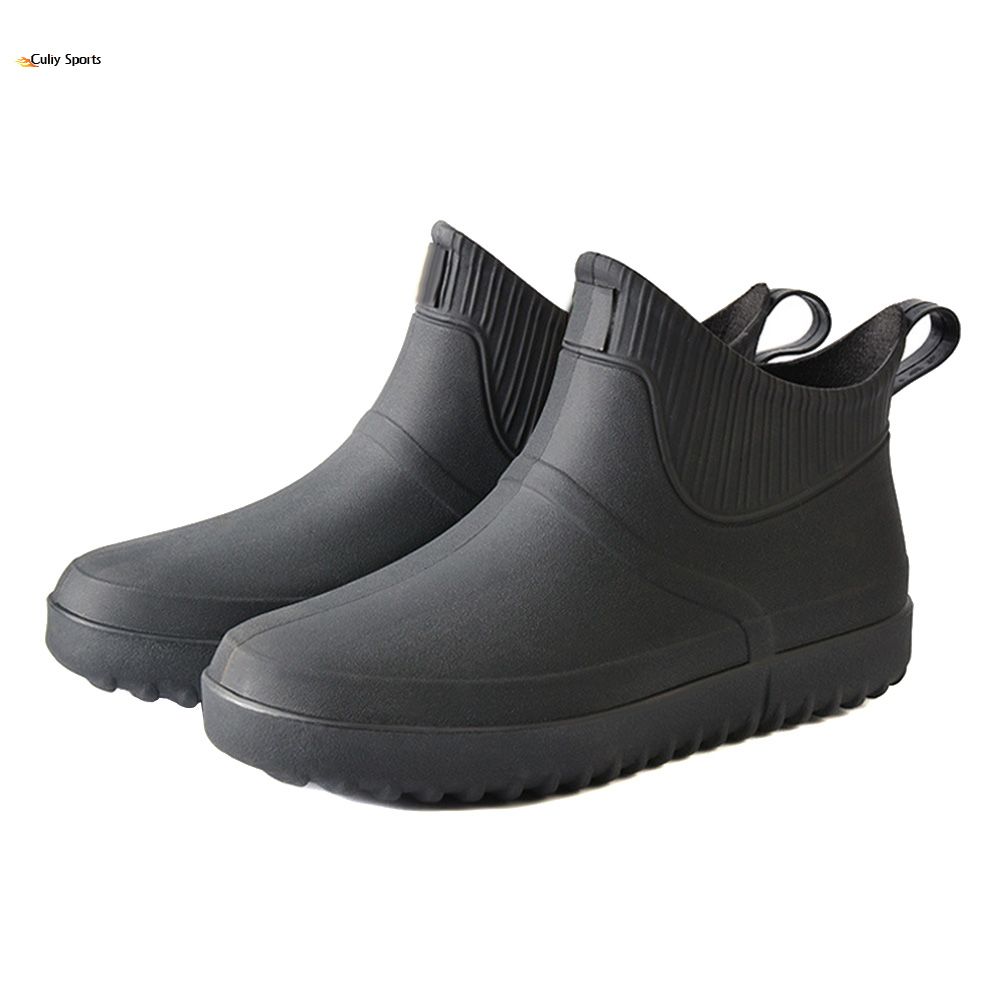 Men Rubber Rain Shoes Slip On Waterproof Low-Heel Tube PVC Rain Boots Work