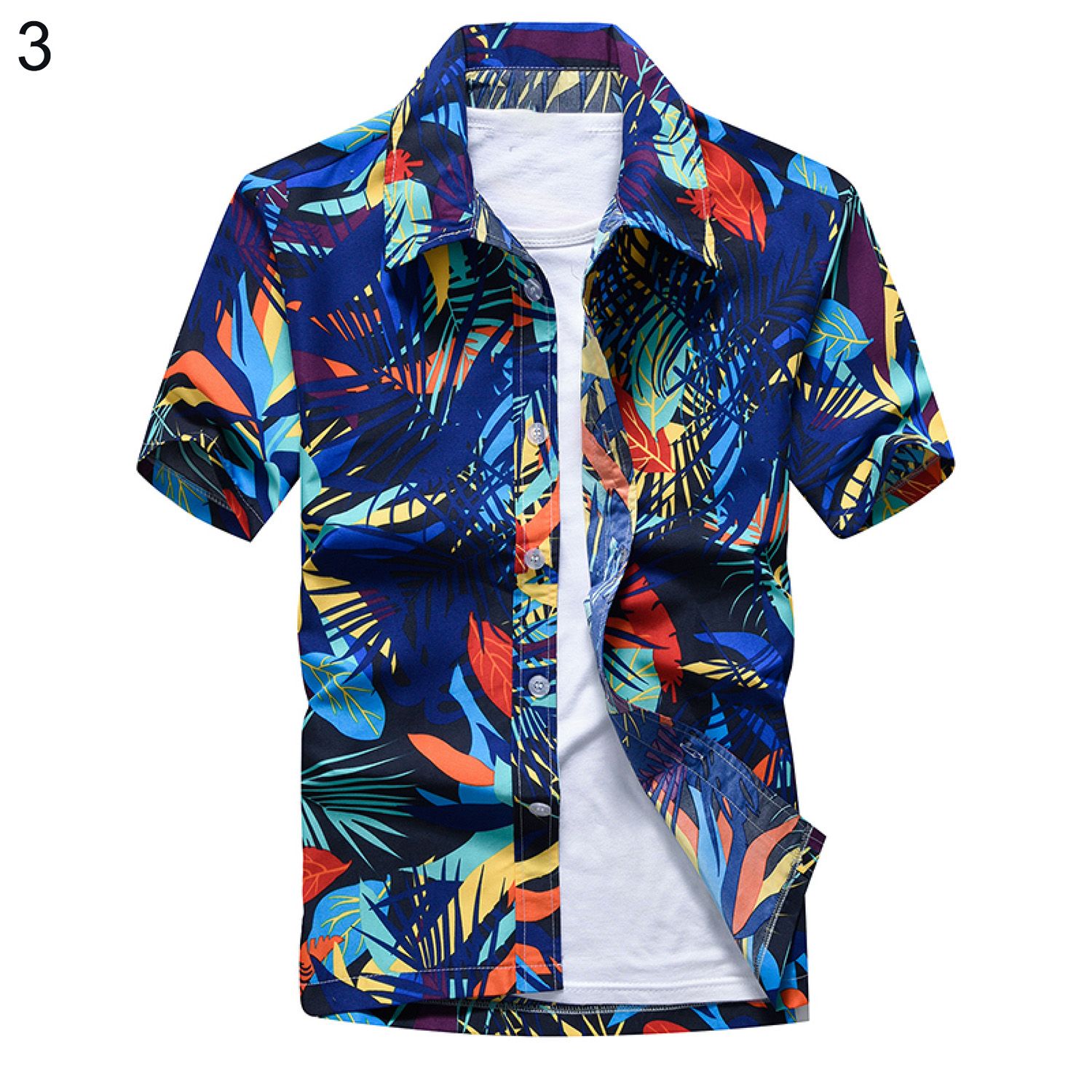 Plus Size Hawaiian Summer Beach Men Buttons Turn Down Short Sleeve Shirt Top