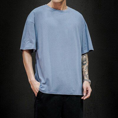 New Summer Men's T Shirt Fashion Solid T Shirt Mens Oversized  Hop Short Sleeve Casual Cotton Mens Streetwear Top Tees