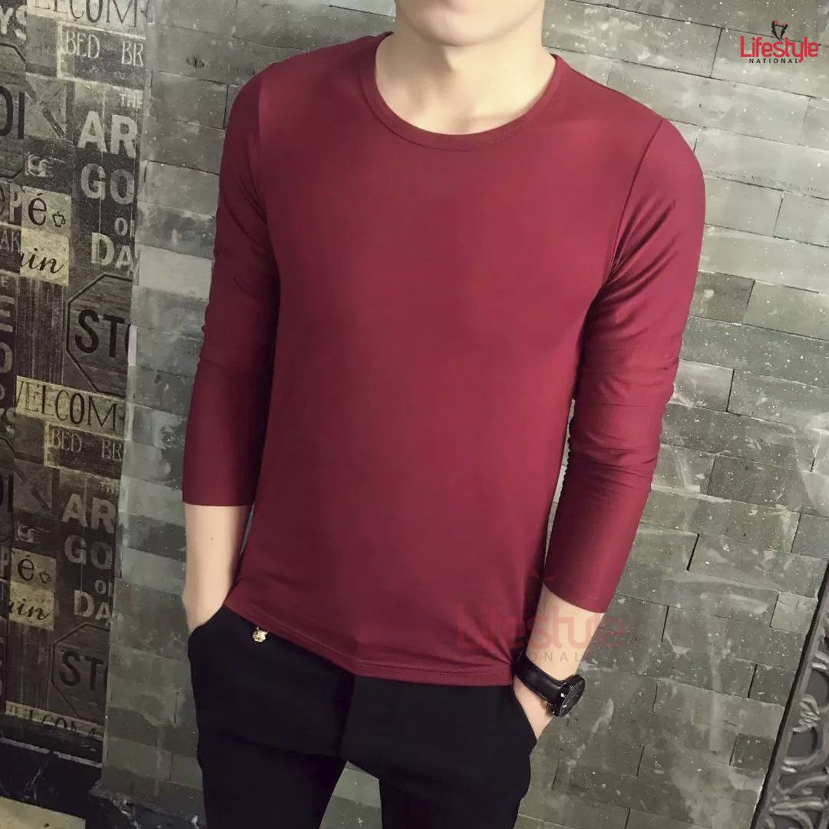 Marron Color Men's Full Sleeve T-Shirt By Lifestyle National- Code- LN3482T