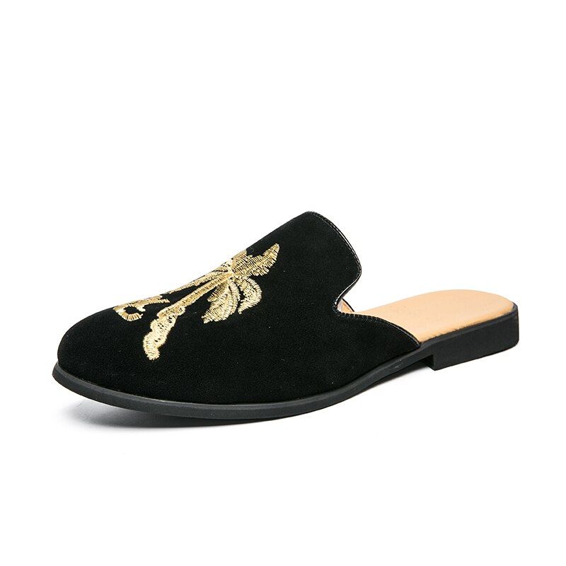Italian Casual Shoes Embroidered Men Half Loafers High Quality Outdoor Mules  Slippers for Man Fashion Summer Heelless Shoes