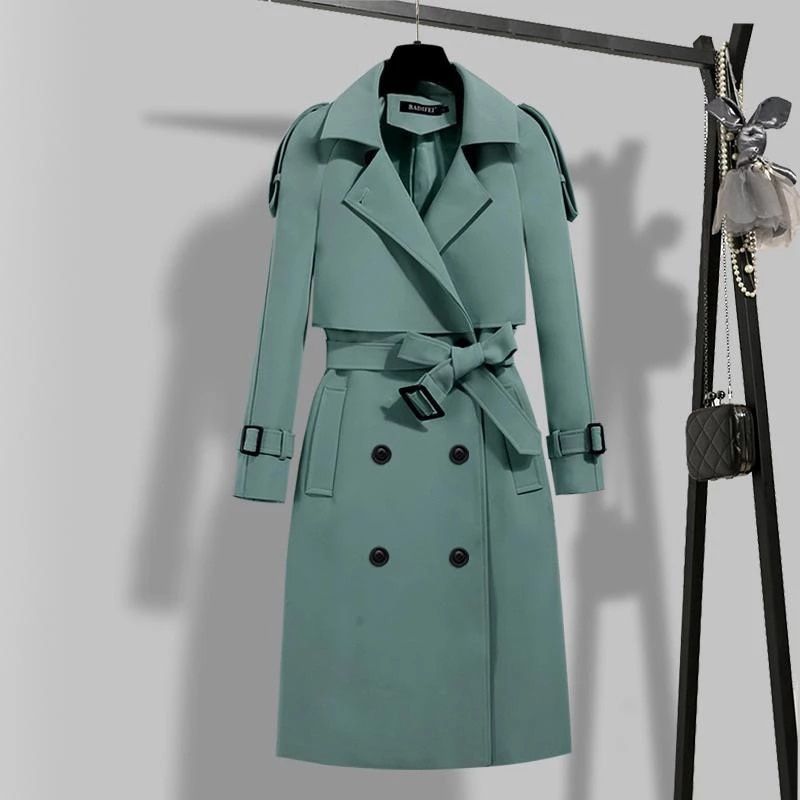 Fashion Turn Down Collar With Belt Chic Female Windbreaker Autumn Trench Coat Women's Casual Double ed Slim Trench Outwear
