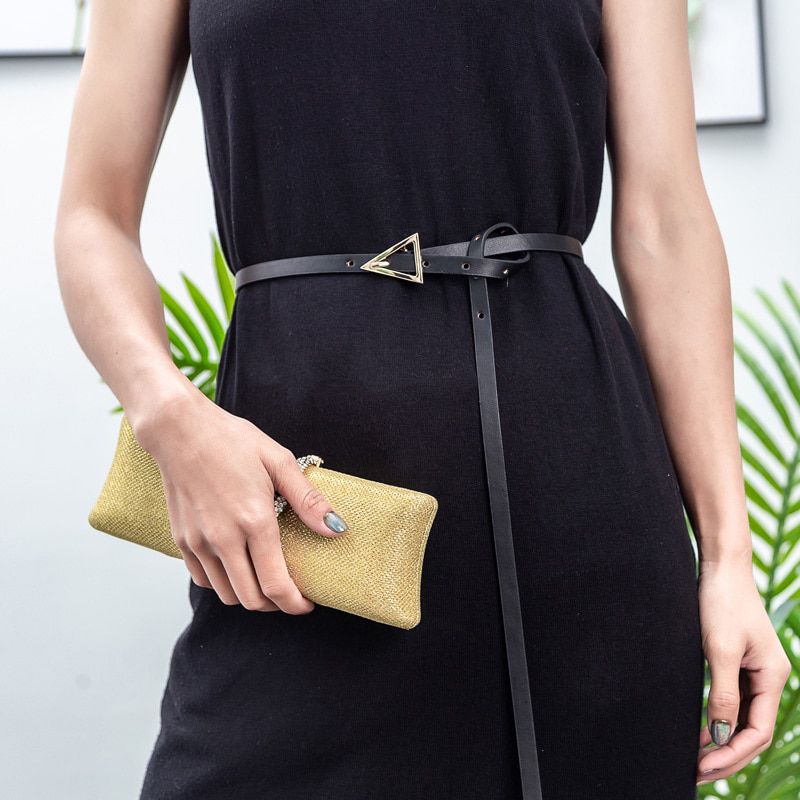 Designer belts for women long thin belt ladies waist belts for women black leather ceinture femme gold triangle waistband 2020
