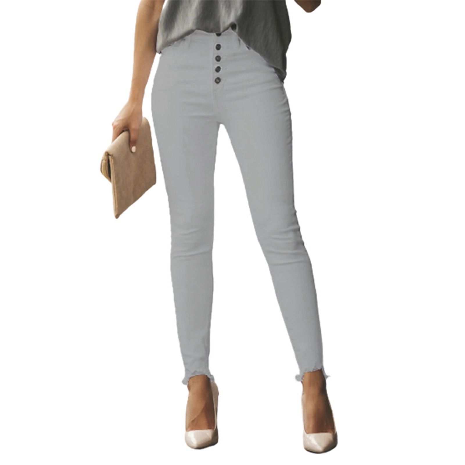 Pencil Trousers Straight Solid Color Stretchy Pencil Pants