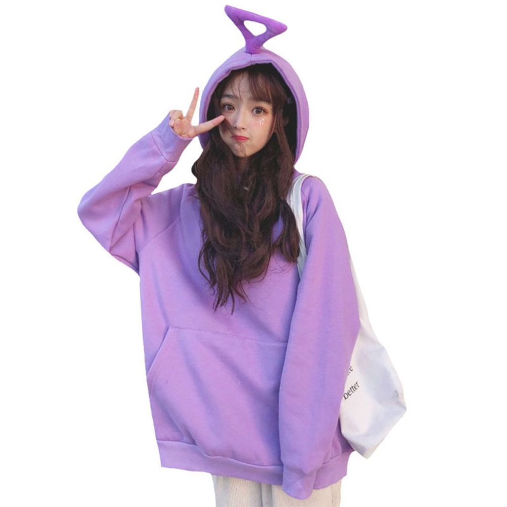 Hooded Sweatshirts for Women Beautiful and Fashionable Pure Color without Pattern Loose Style Long Sleeve Hooded Sweatshirts with Pocket and Antenna-Shaped Ornament for Women Hooded Blouse for Women