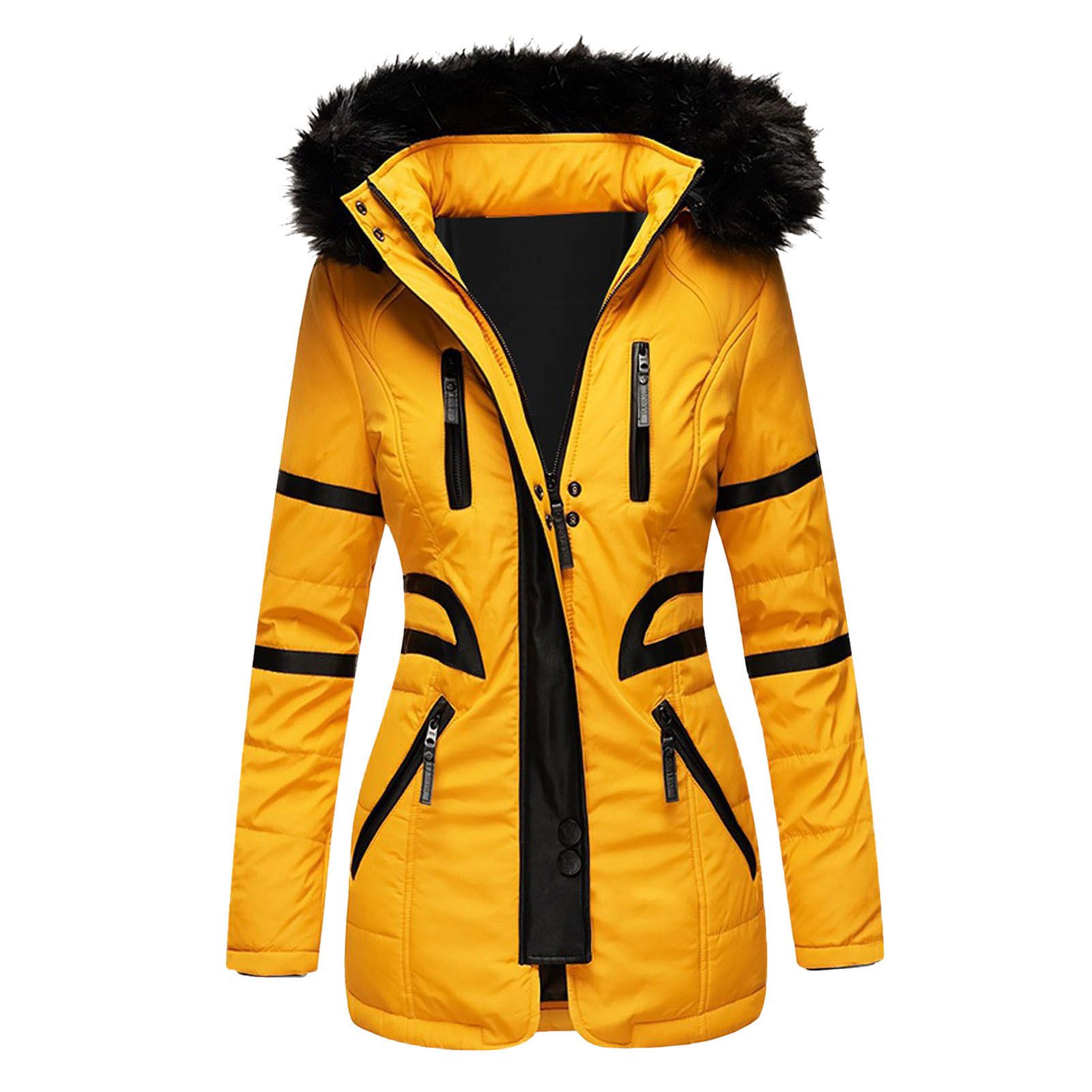 Puffer Jacket Solid Color Plush Hooded Quilted Women Overcoat