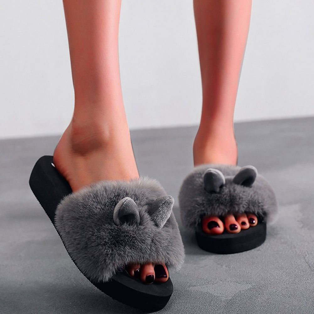 Shoes For Women New Casual Shoes ClearanceFashion Indoor Rabbit Ear Women Slip-on Open Toe Flat Warm Winter Slipper Shoes