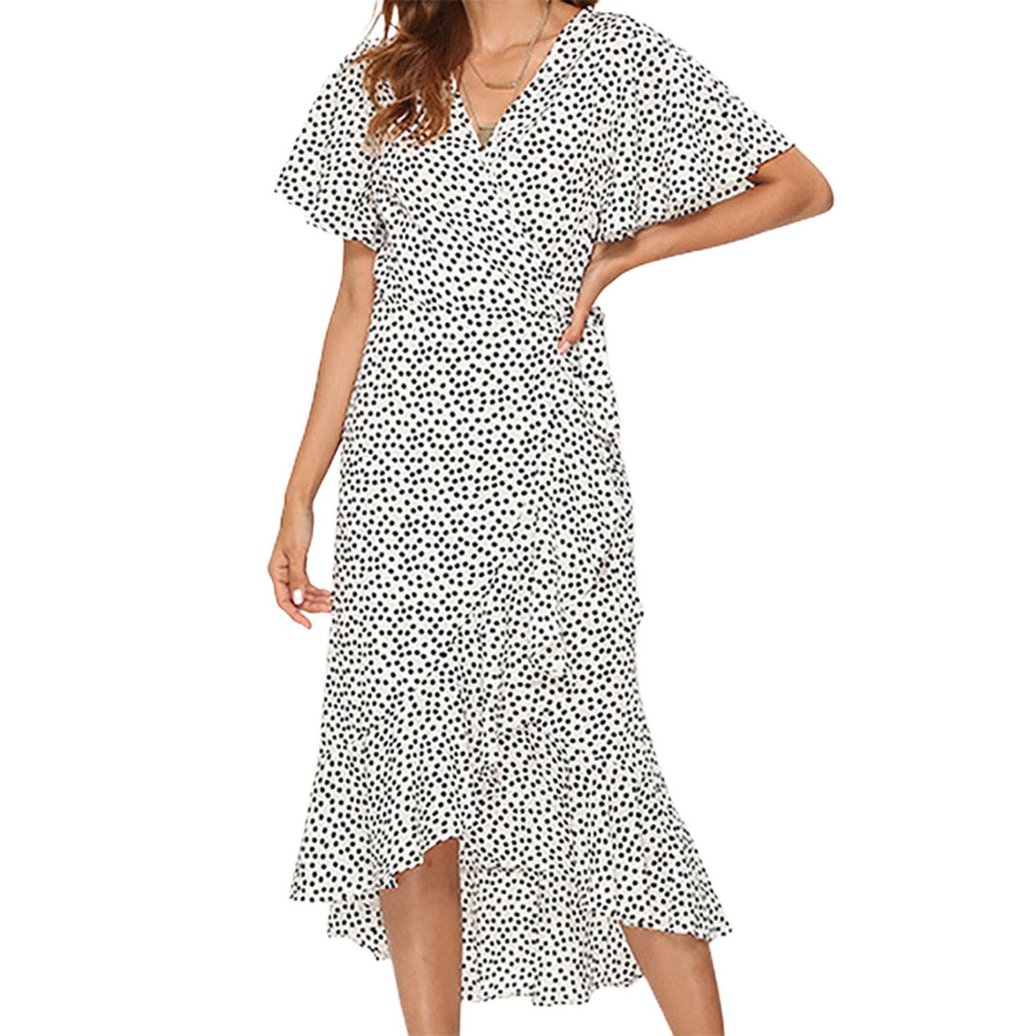 Women Dress Ruffles V-Neck Comfy Ankle-Length Wrap Women Dress for Summer
