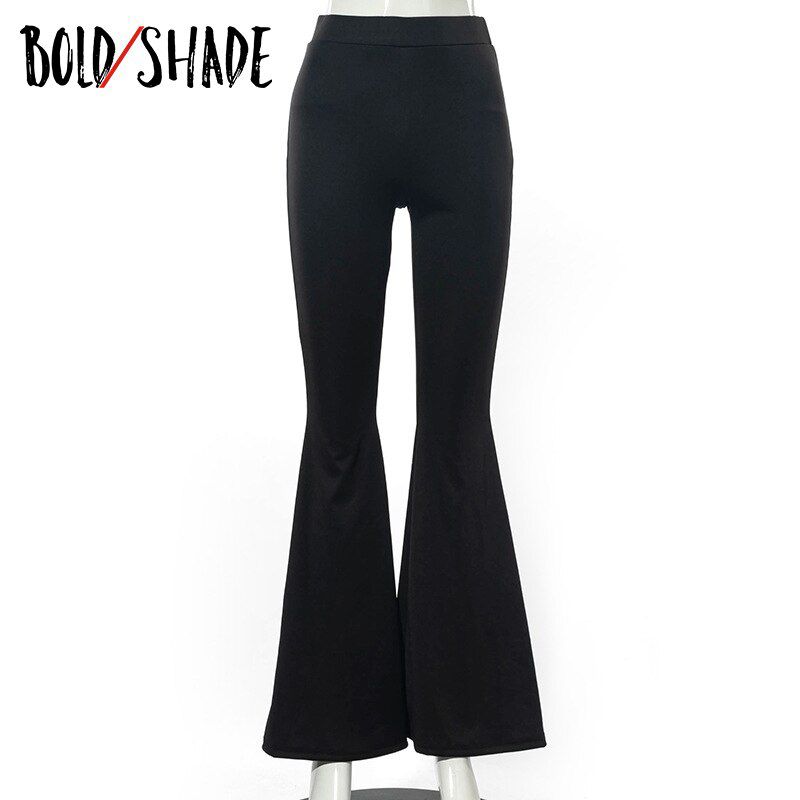 Bold Shade Grunge 90s Urban Style Boot Cut Pants High Waist Black Vintage Skinny Pants Fashion Indie Casual For Women Trousers