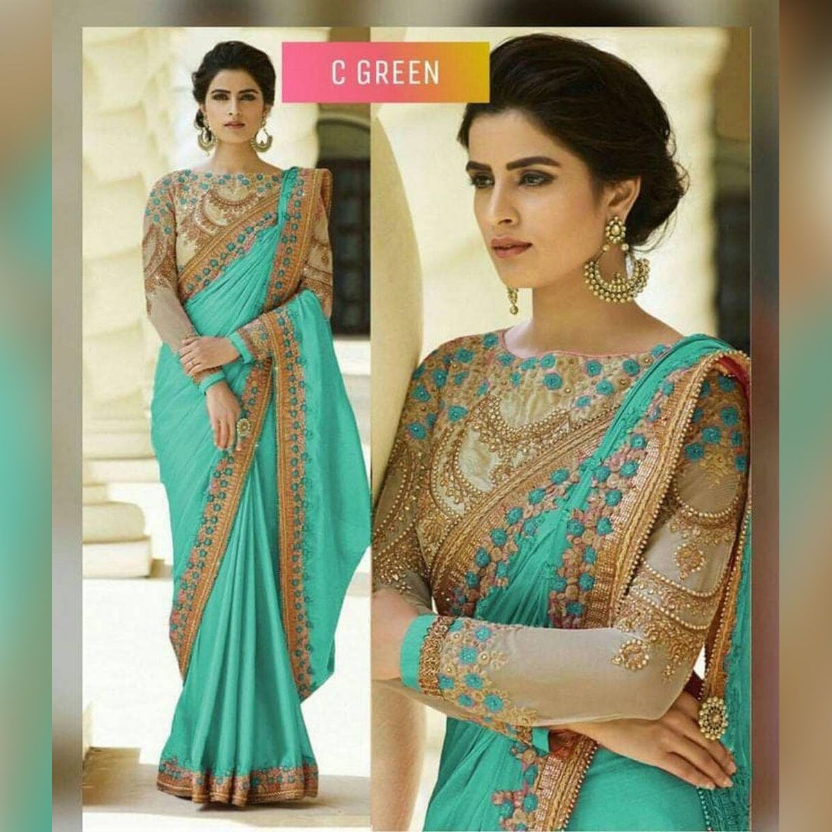 Green Georgette Saree for Women