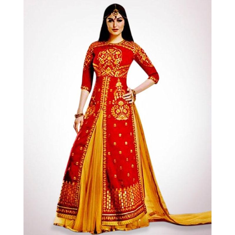 Unstitched Red Georgette Gown for Women