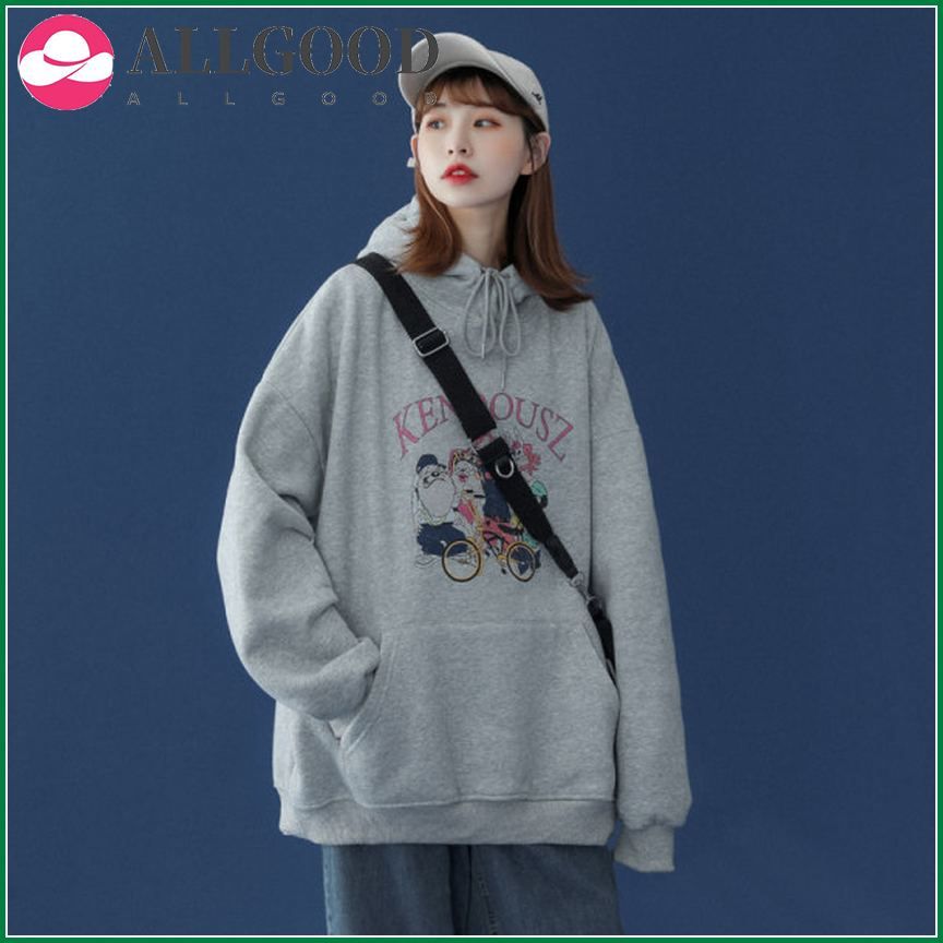 QWEEK Vintage Sweatshirt Women Funny Anime Print Bear Hoodie Women Long Sleeve Pullover 90s Crewneck Sweatshirt Harajuku New