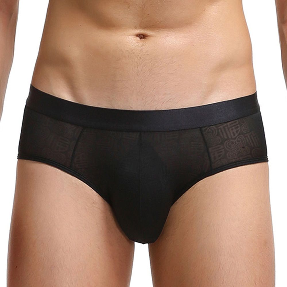 Super Soft Comfortable Ice Silk Sheer Transparent Mesh Men's Briefs Printed Shorts Sexy Exotic Low-Waist Underpants