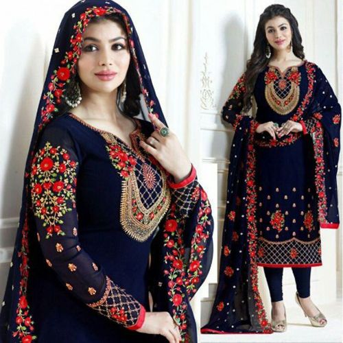 Ayesha Takia Blue Georgette Embroidery Churidar Salwar Kameez