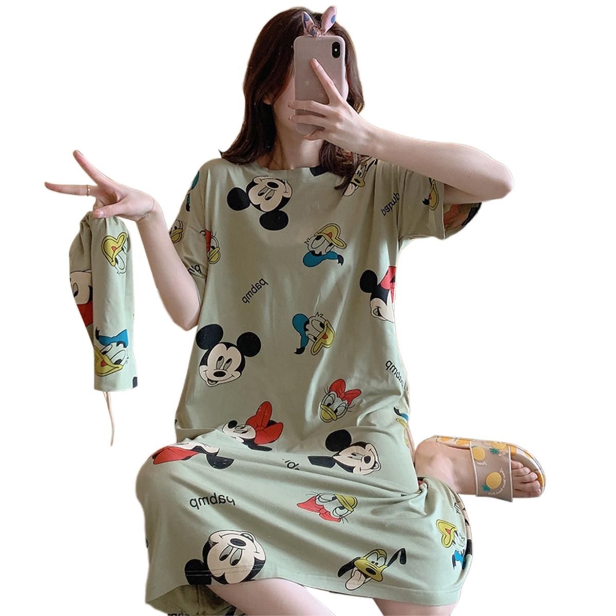 Women Summer Nightgown Loose Short-sleeved Dress Sweet Nightdress