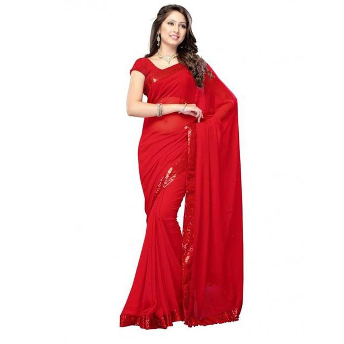 Red Weightless Georgette Saree for Women