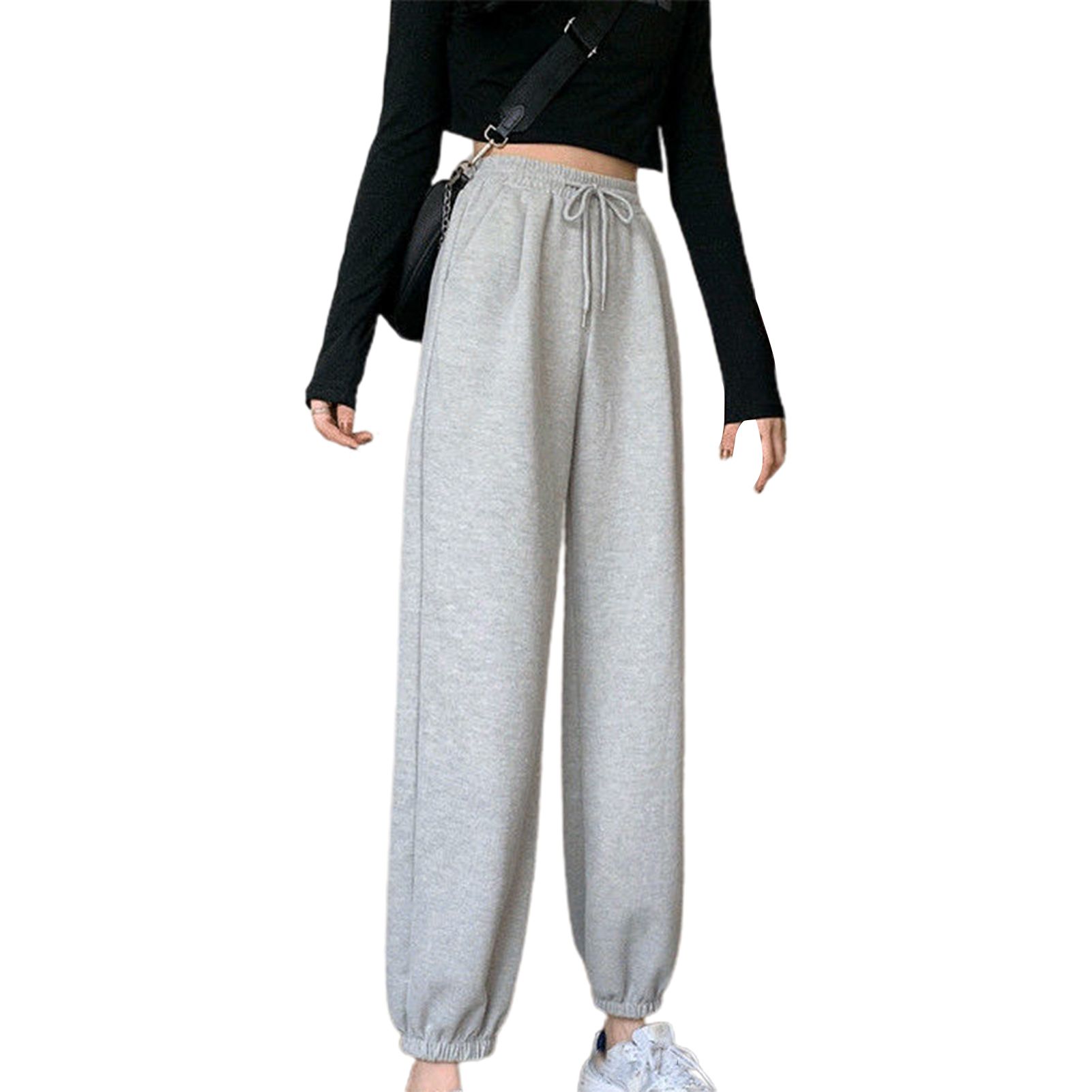Casual Pants Side Pockets Drawstring High Waist Sweatpants