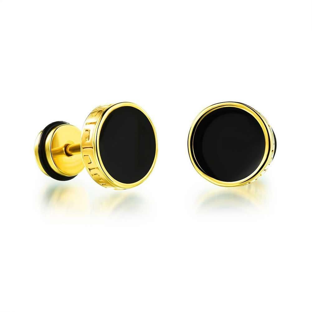 Man Fashion Titanium Earbob Ear Studs Cool Flat Round Shape Earrings