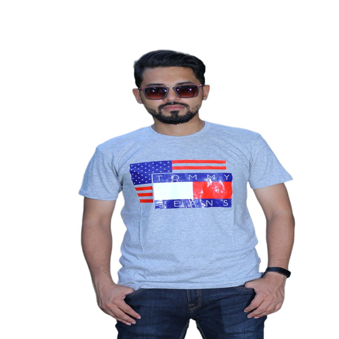 Ash Color Cotton Short Sleeve T-Shirt (TH) for Men
