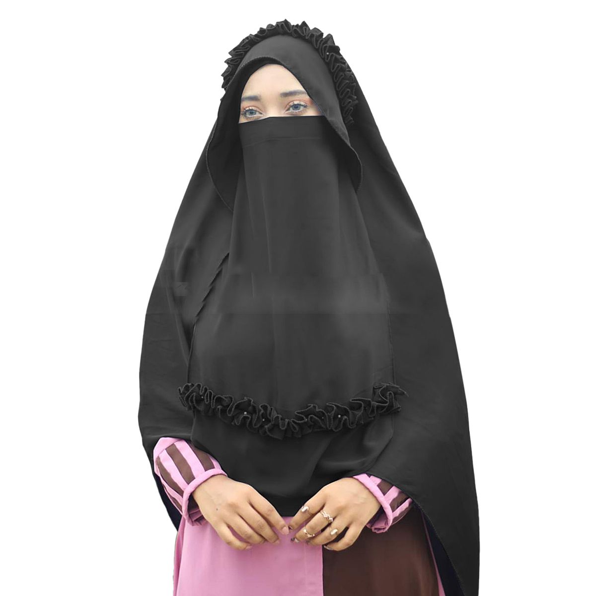 Hoodie Niqab Crown Hooded Muslim Women Hijab Dress Prayer Garment Traditional Headwear Woman Veil Burqa Shawl Arab Face Cover Headwear-3 - Borka For Women