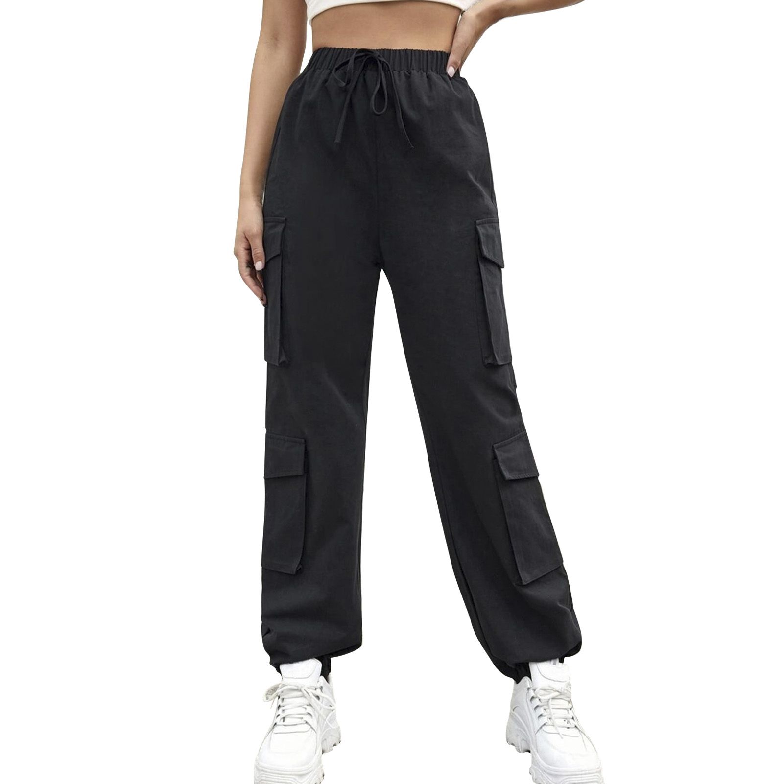 Women Pants Solid Color Comfort Stretch Cargo Trousers