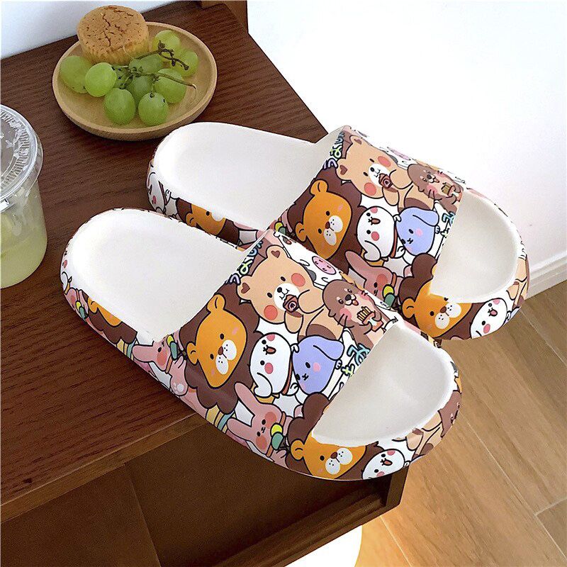 Non-slip Women Summer Platform Slippers Beach Slide Sandals Flip Flops Cartoon Candy Bear High Heels Ladies Girls Bathroom Shoes