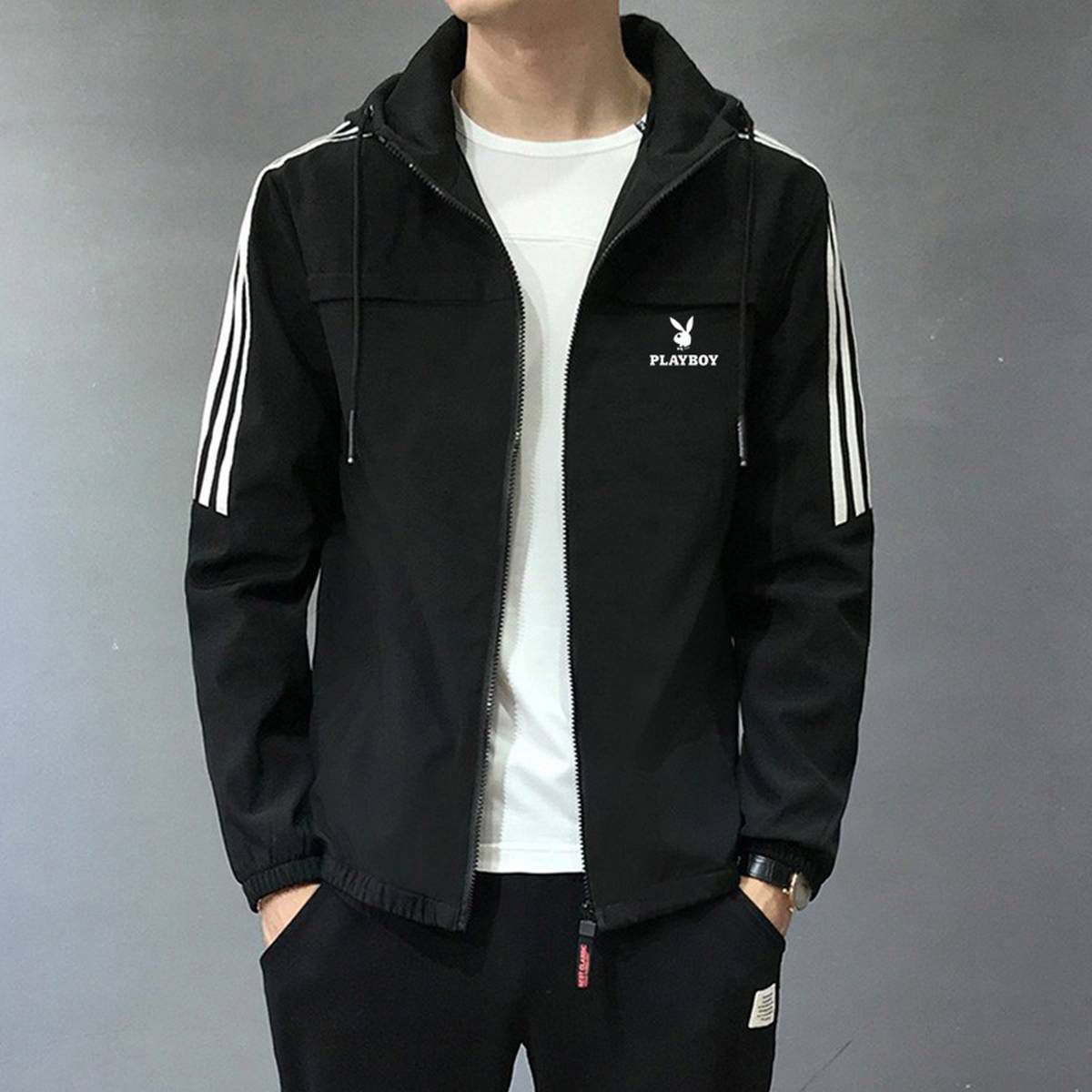 New Special Offer Fashion Hooded Sweater Jacket Three Bars Trend