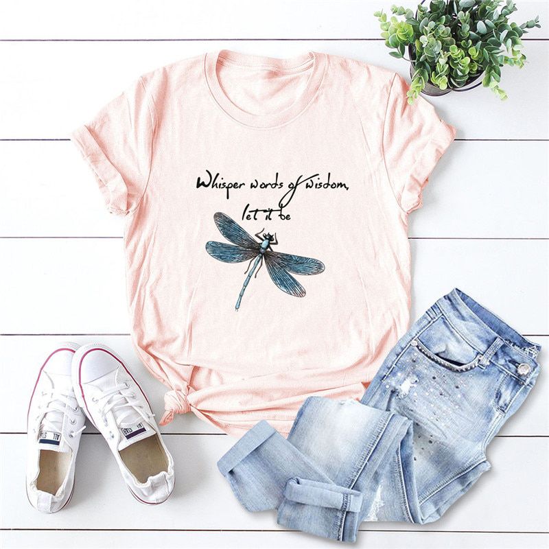 S-5XL Plus Size Women T-Shirt New Dragonfly Print T Shirt 100%Cotton TShirt O Neck Short Sleeve Tees Summer Women Shirts Tops