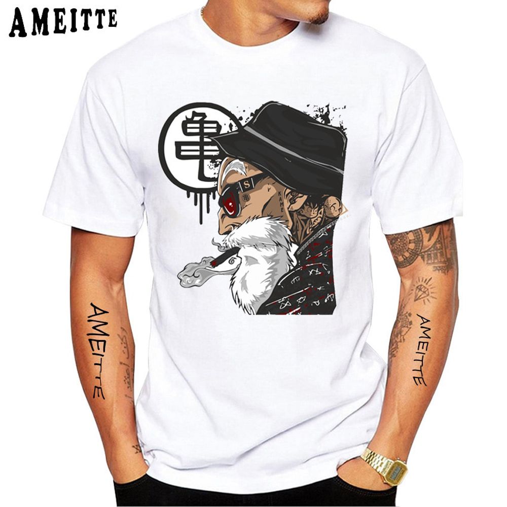 Japan Comics Vulgar Maestro Roshi And Bulma Classic Otaku T-Shirt Summer Men Short Sleeve White Casual Tops Hop Bad Boy Tees