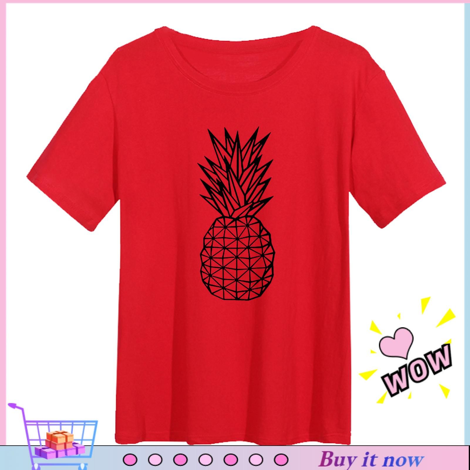 Women Pullover T-shirt Mhine Washable Round Neck Pineapple Women Clothes T-shirt