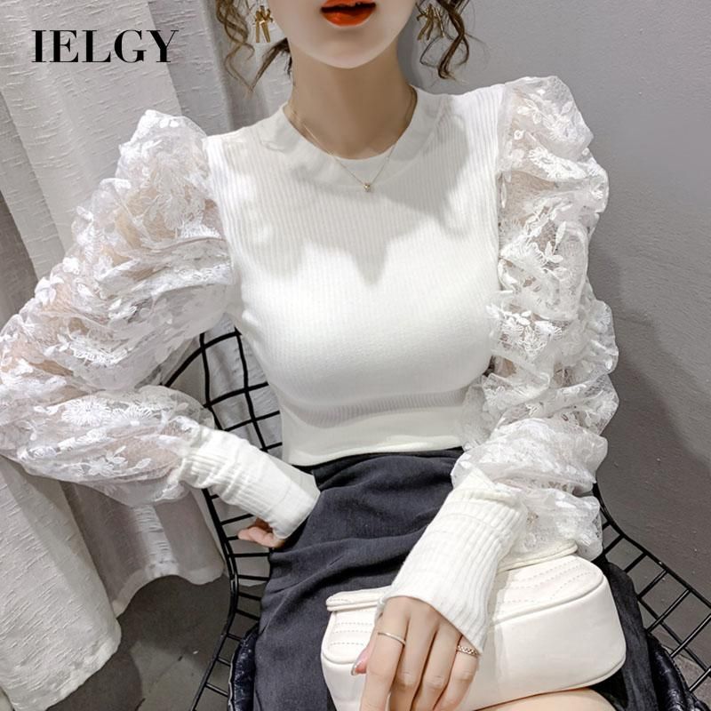 IELGY Women's clothes All-match Round neck Fashion Black Top Korean version Slim fit Long sleeves T-shirt