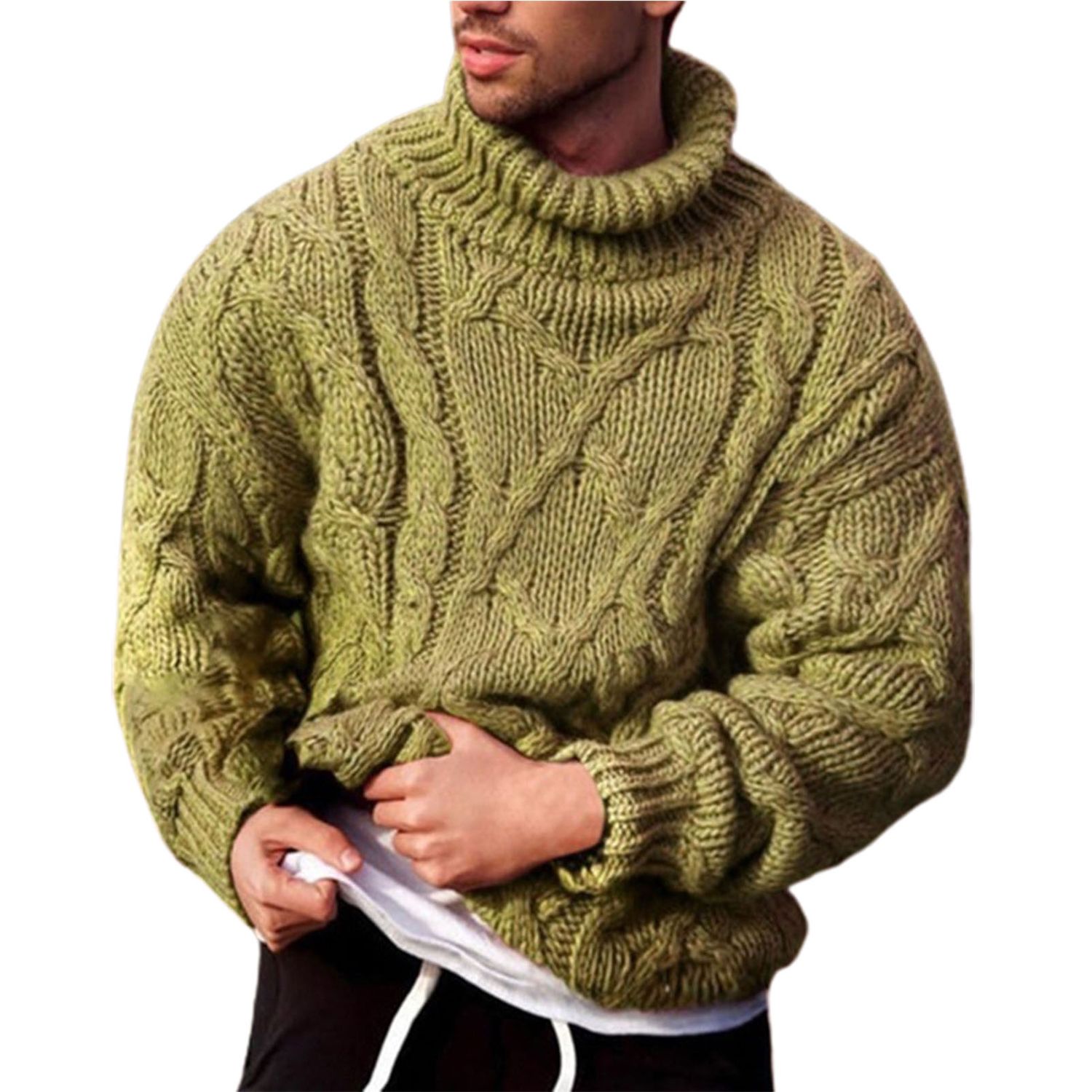 Pullover Sweater Loose Fit Men Casual Knitted Turtleneck Sweater Jumper