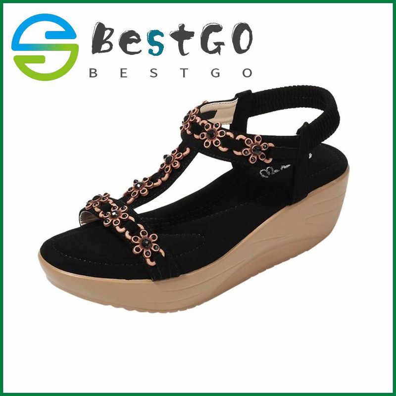 Flat Shoes Female casual Bohemia WomenLadiesCrystal Wedges Sandals Beach Flops Flip Casual Shoes Ready stock