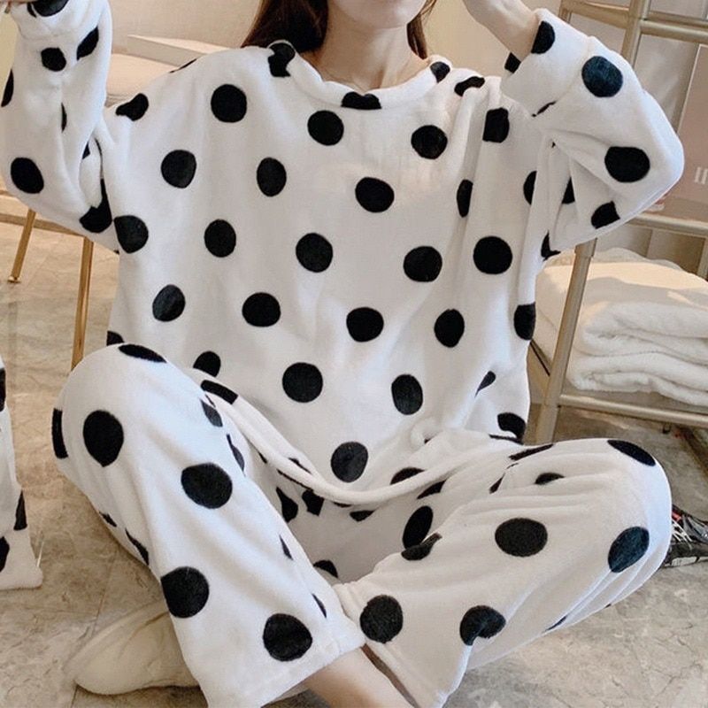 Women's Pajamas Winter Flannel Warm Long-sleeved Sleepwear Thick Coral Fleece Two Pajamas Night Wear Women Set Pijama for Winter