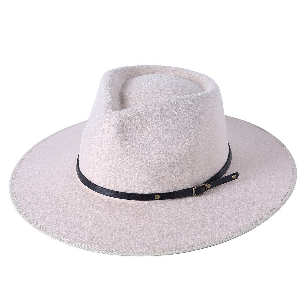 Women Autumn Winter Wool Hats Solid Wide Brim Felted Fedoras Hats Fashion Hemming design Formal Jazz Cap