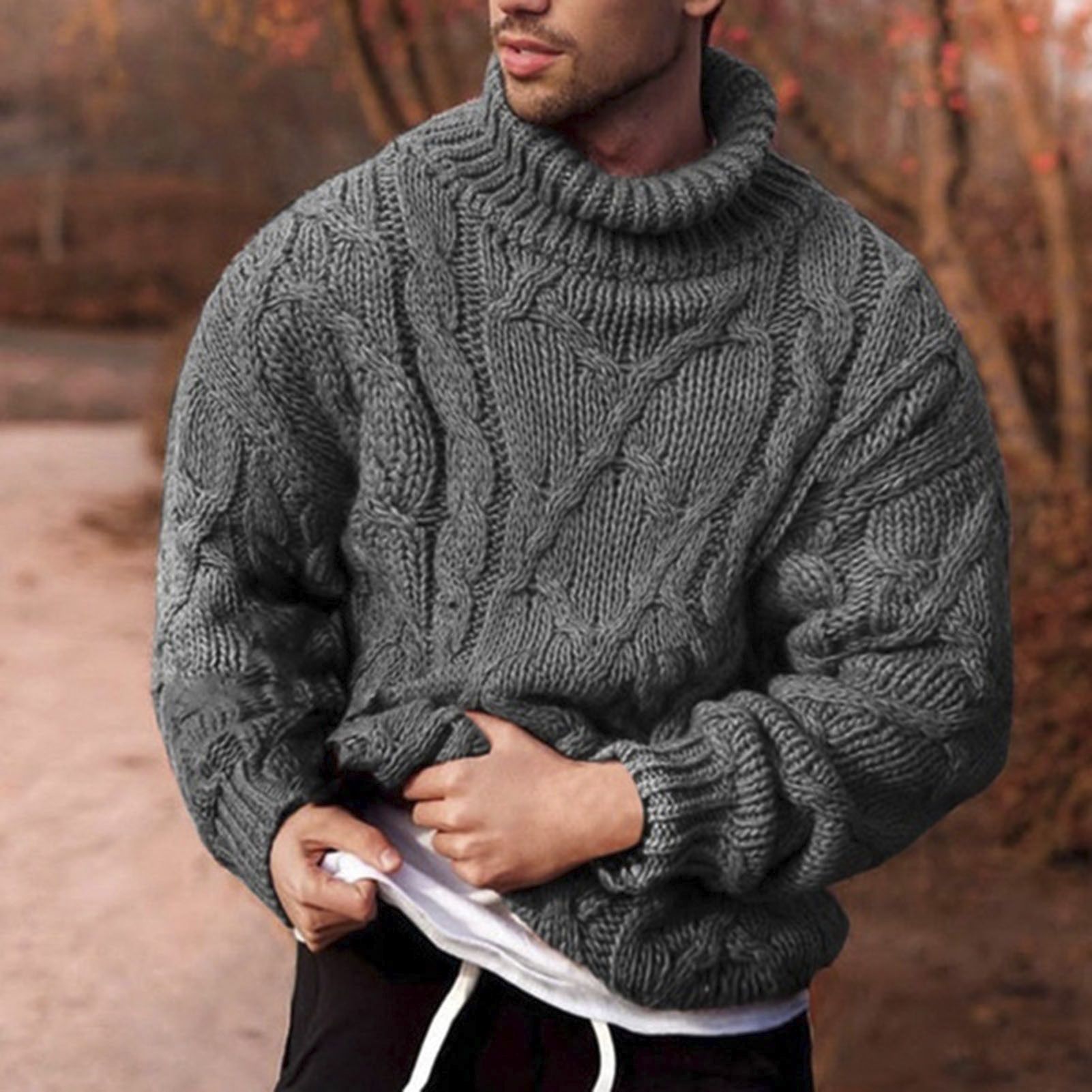Casual Sweater All-matched Turtleneck Twist Ribbed Knitted Sweater