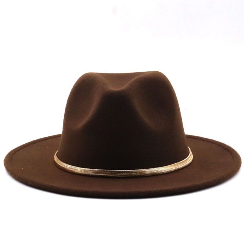 Golden Fashion Women's Hat Men Fedora Jazz Hats Felt Brim Solid Color Wool Cap Spring Winter Autumn
