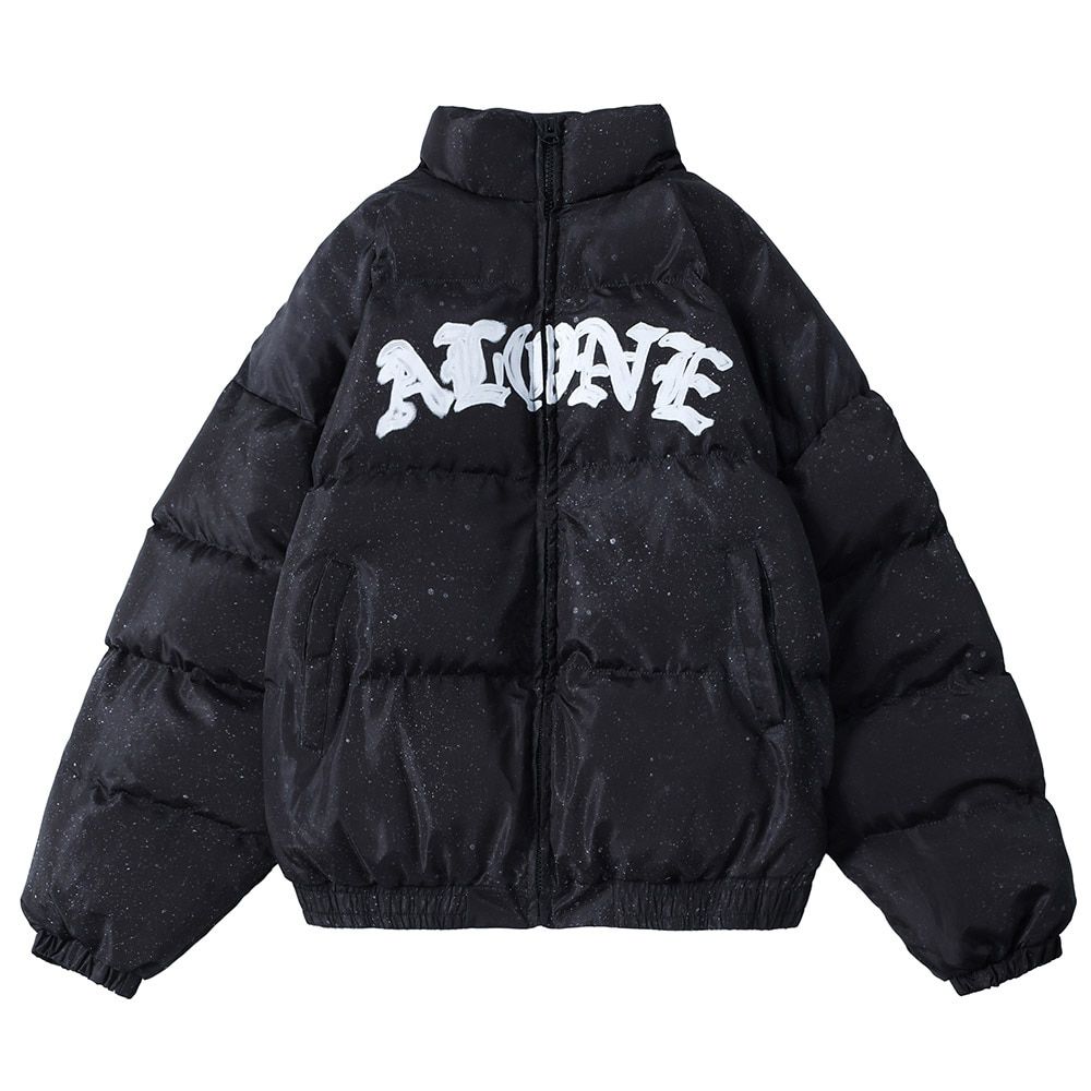 Aolamegs Winter Jacket Men Letter Inkjet Embroidery Badge Streetwear Men Warm Thick Zipper Harajuku All-match Parka Jackets Coat