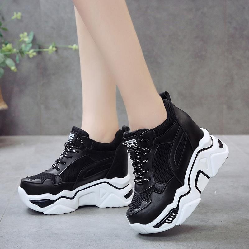 10cm/*3.9  Women's Wedge Shoe Tide Shoes Thick-bottom Soled Girl Ins Tide Green Ulzzang Sneakers