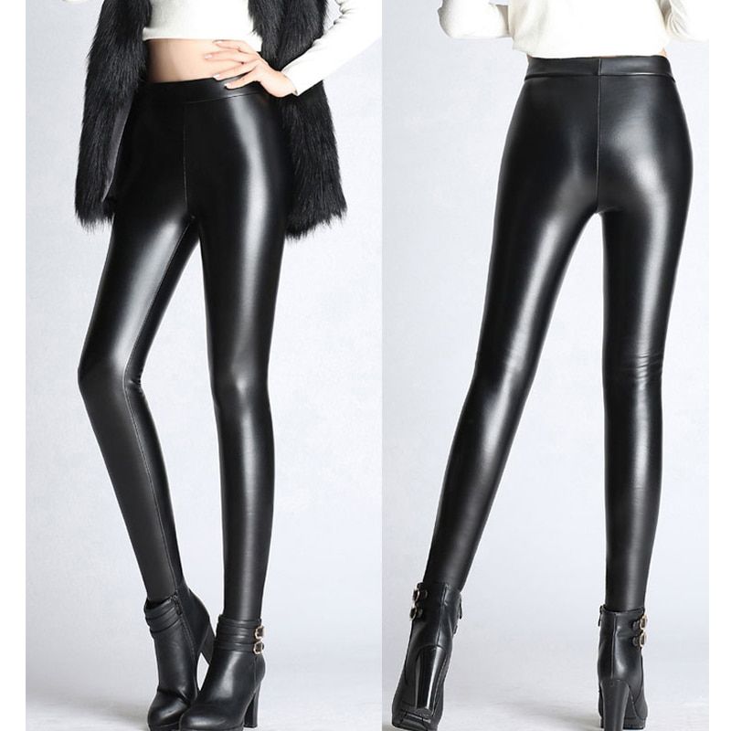 Spring Autumn Winter Soft PU Leather Pant Women Velvet Pants Warm Stretch Skinny Trousers Pencil Leather Leggings