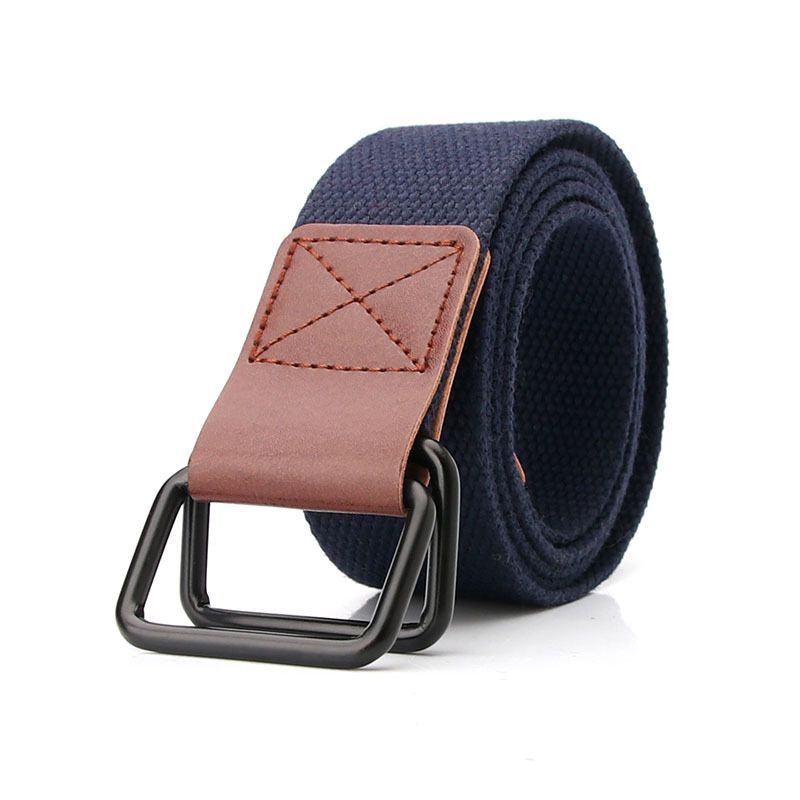 Loldeal 3.8x122.5cm Trendy Women's Canvas Belt Youth Student Jeans Pant Belt Double Ring Buckle Men's Tooling Characteristic Belt