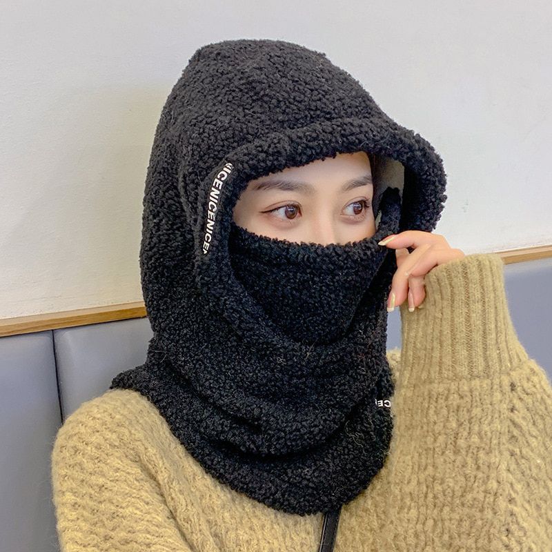 Autumn Winter  Women Warm Cap Outdoor Hooded Collar Head Cover Thick Plush Velvet Scarf One Piece Hat