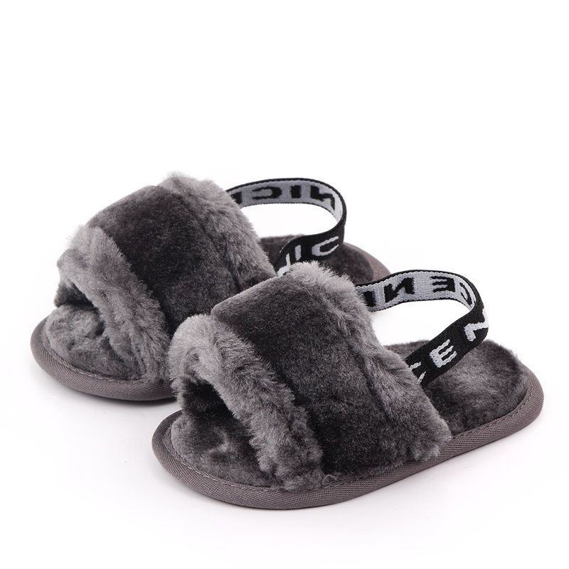 OIMG Cute Baby Kids Summer Children Letters Plush Slippers Anti-Slip Sandals Indoor Outdoor Shoes