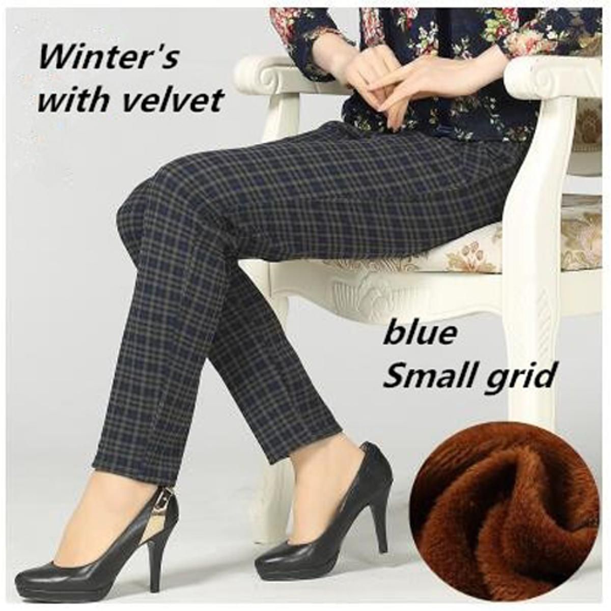 Large size spring Winter Women grid Pants Warm sweat Plus Velvet Pants Slim High Waist Stretch Pencil Pants Female Trousers
