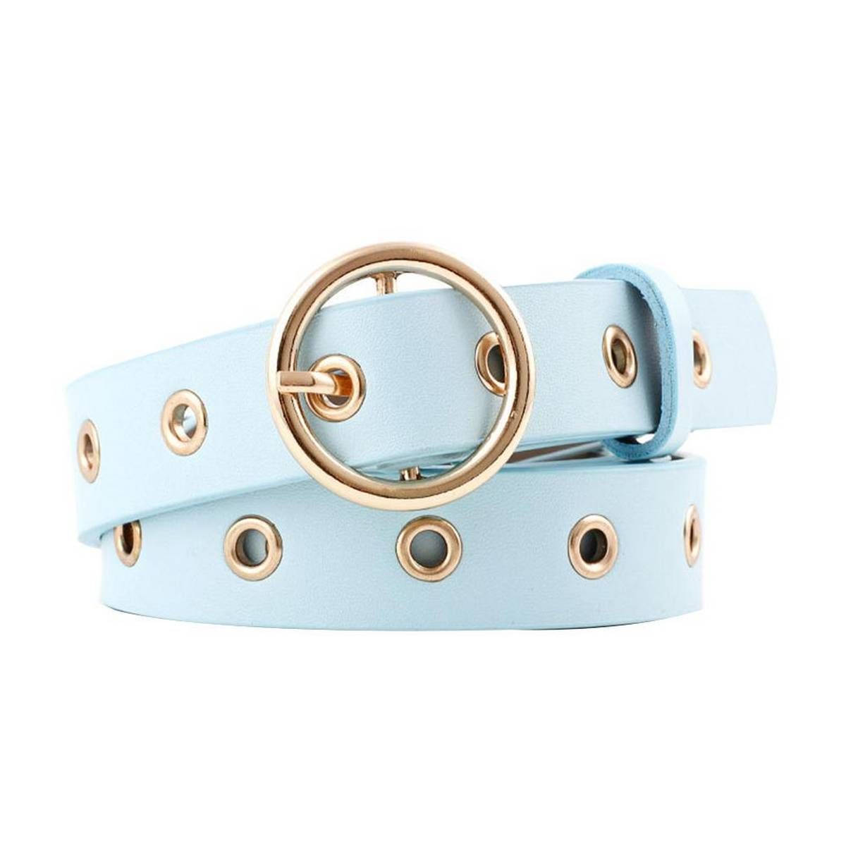 Women Round Buckle Eyelets Adjustable Belt Jeans Pants Waistband