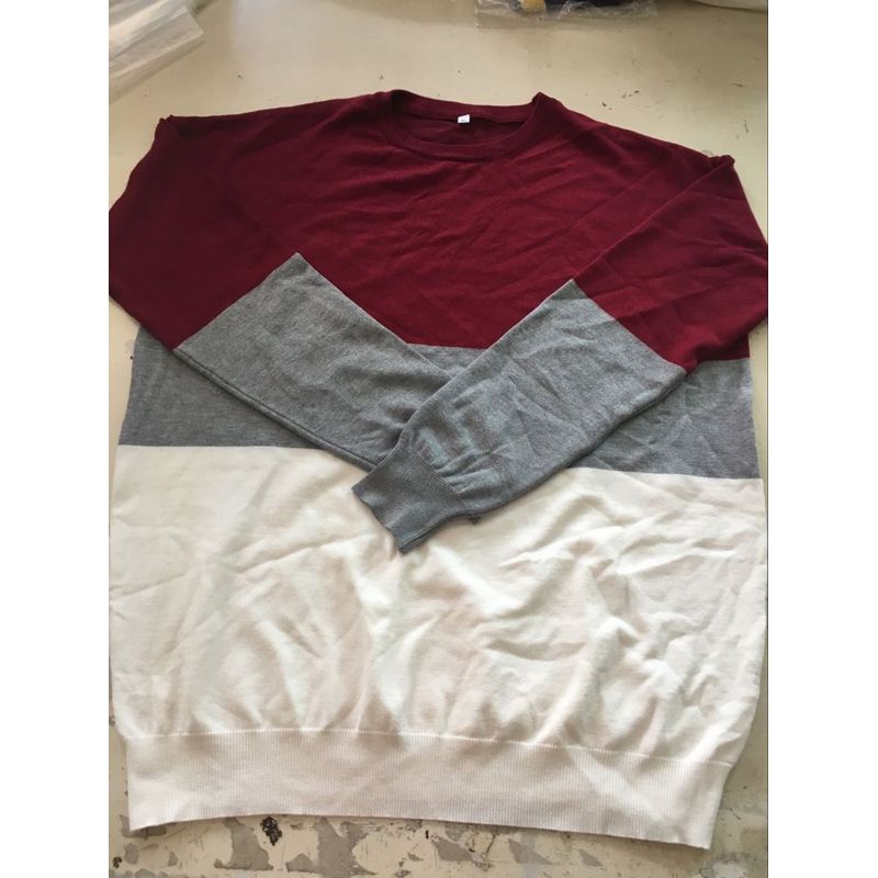 Men Tops Casual Loose Stitching Hit Color Long Sleeve Round Collar Shirt