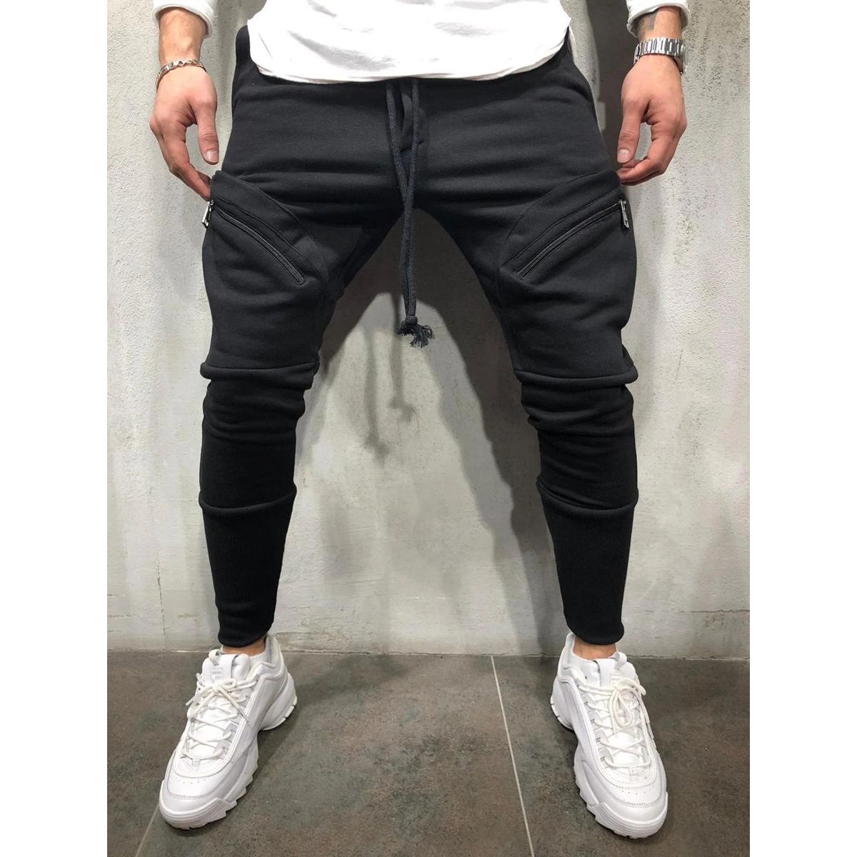 Male New Fashion  Pop Pants Men Sweatpants Slacks Casual Elastic Joggings Sport Solid Baggy Pockets Trousers